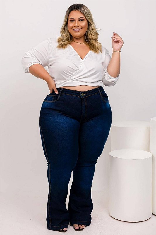 Calça Jeans Ane Plus Size Flare Luianny Azul