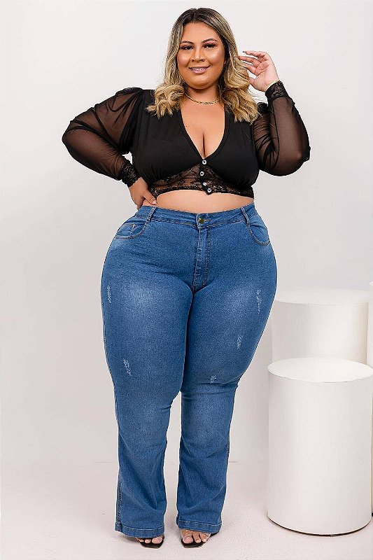 Calça Jeans Ane Plus Size Flare Laurah Azul