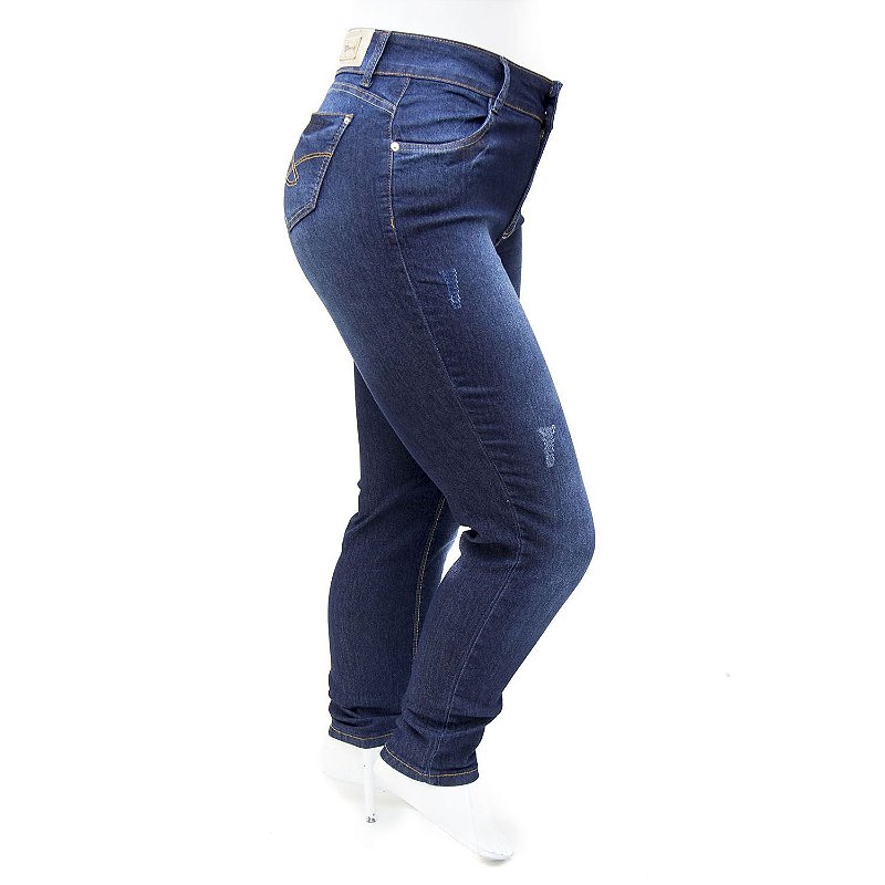 Calça Jeans Feminina Plus Size Rasgadinha Cheris com Lycra