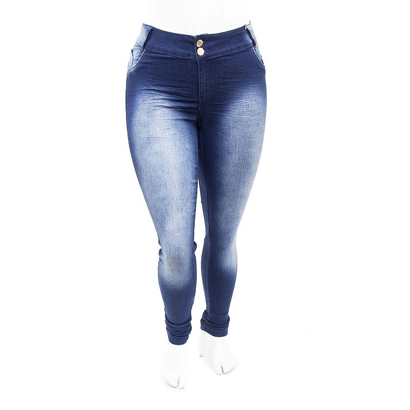 Calça Jeans Plus Size Feminina Azul Manchada Credencial com Lycra