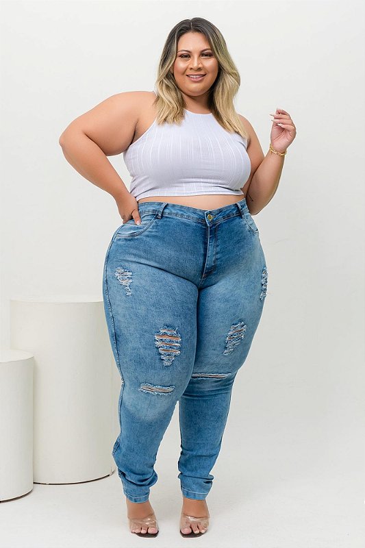 Calça Jeans Ane Plus Size Skinny Rais Azul