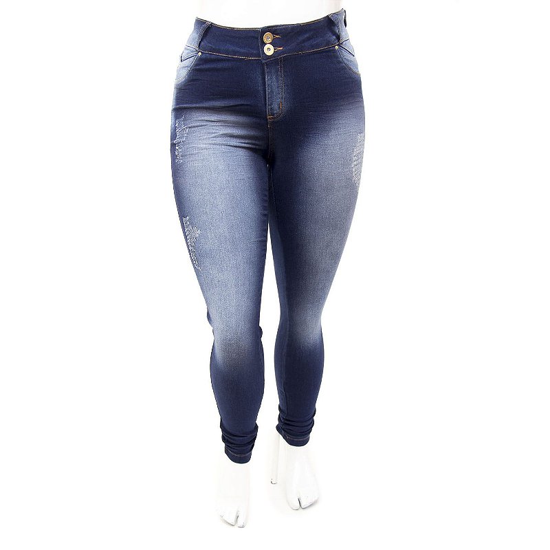 Calça Jeans Plus Size Feminina Desfiada Credencial Cintura Alta