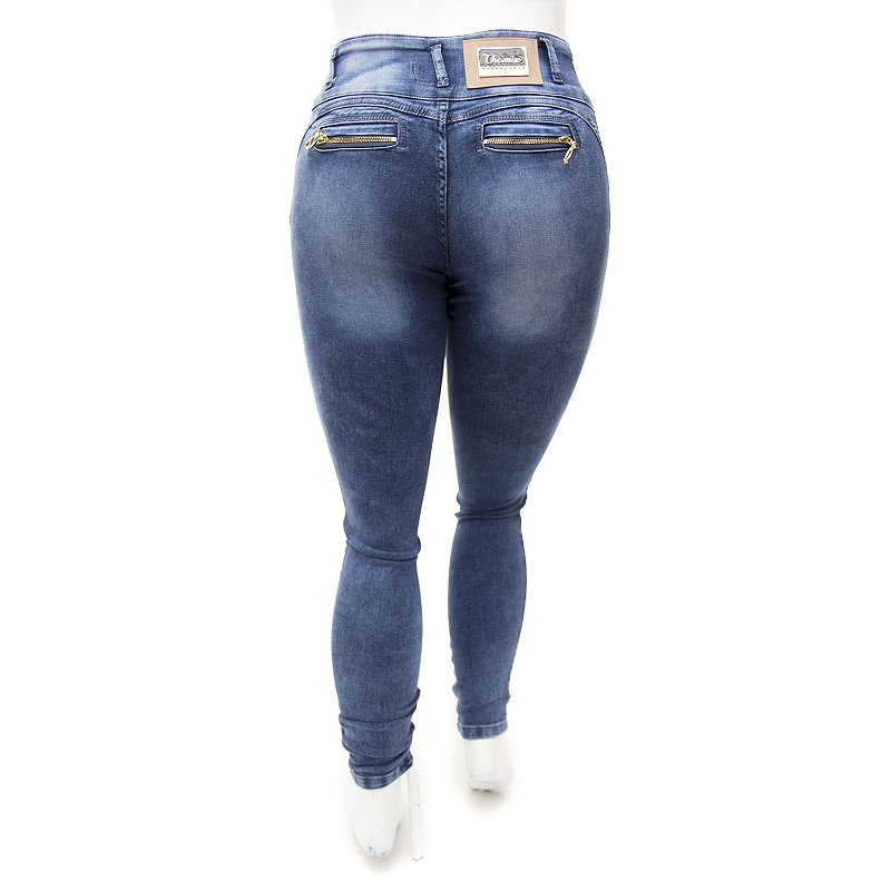 Calça Jeans Plus Size Feminina Manchada Thomix Cintura Alta