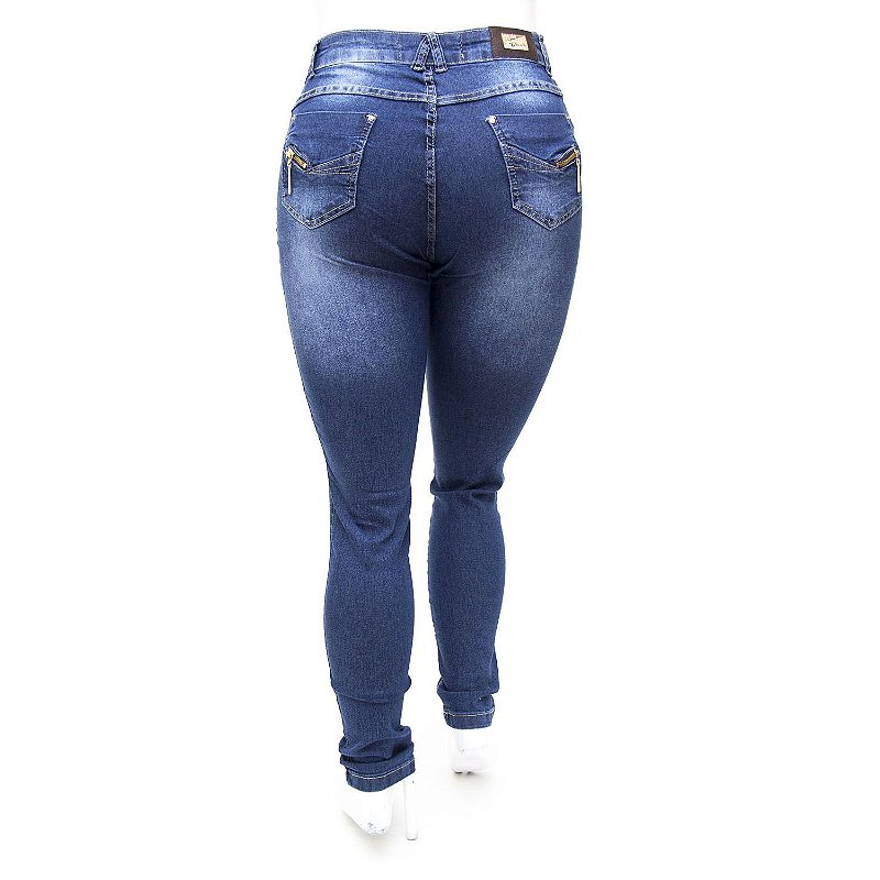 Calça Jeans Plus Size Hot Pants Cintura Alta Azul Escura