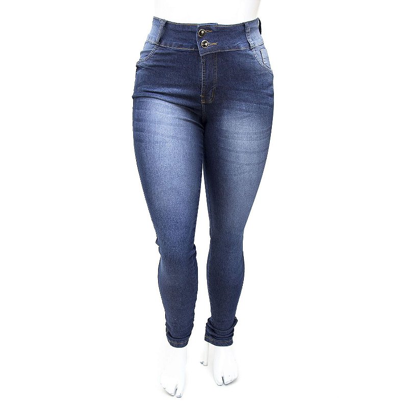 Calça Jeans Plus Size Cintura Alta Azul Escura Helix
