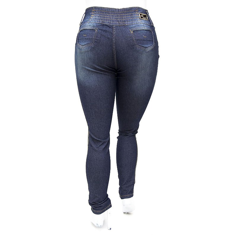 Calça Jeans Plus Size Cintura Alta com Elástico Escura Helix