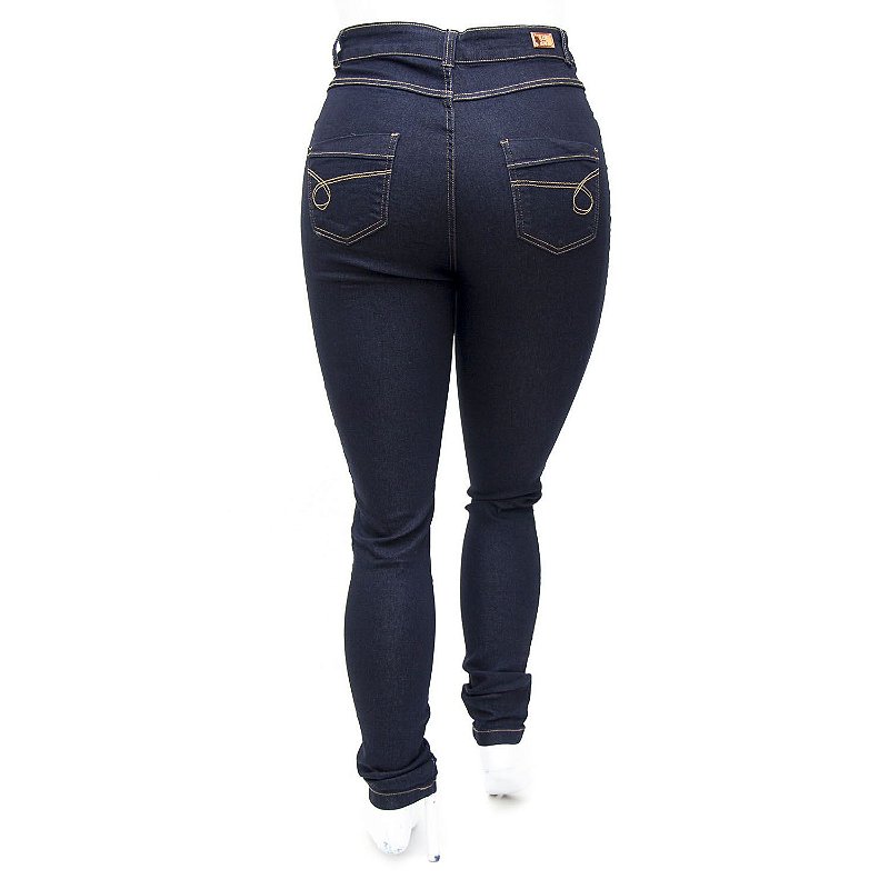 Calça Jeans Plus Size Cintura Alta Básica Escura Helix