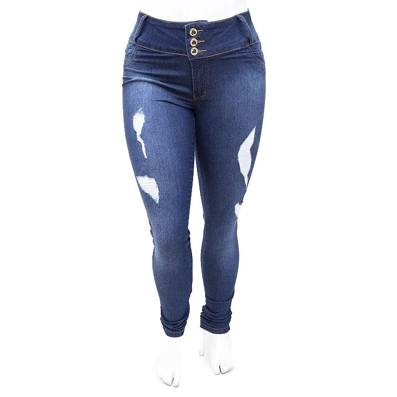 Calça Jeans Plus Size Rasgadinha Cintura Alta Credencial