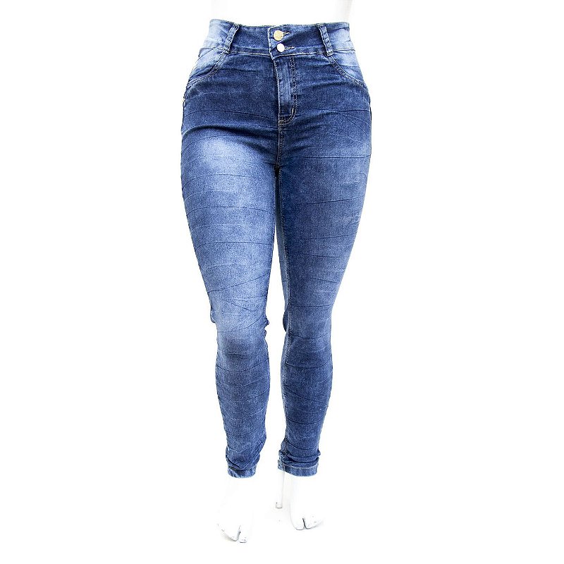 Calça Jeans Feminina Plus Size Manchada Cheris