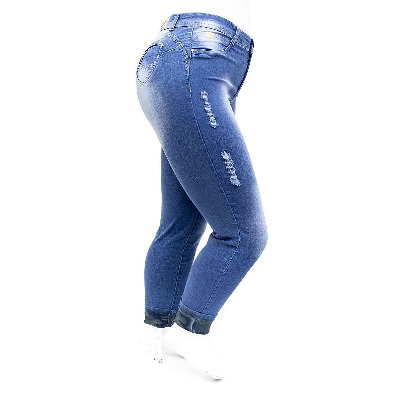 Calça Jeans Feminina Plus Size Rasgadinha Hot Pants Cheris
