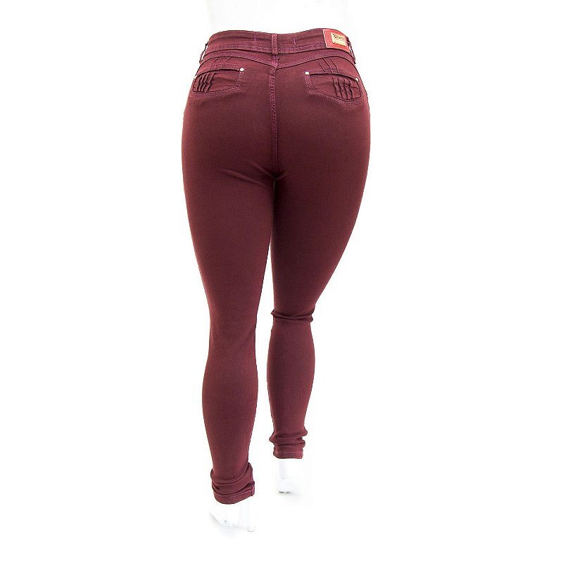 Calça Jeans Feminina Plus Size Hot Pants Vinho Cheris