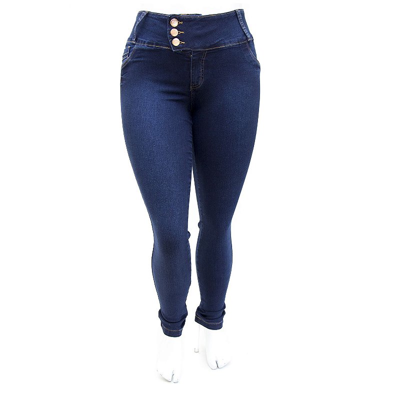 Calça Jeans Feminina Plus Size Azul Marinho Helix
