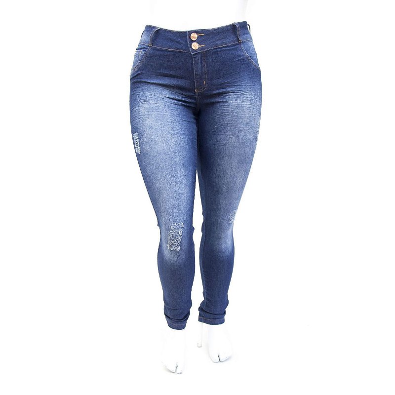 Calça Jeans Feminina Plus Size Rasgadinha Deerf