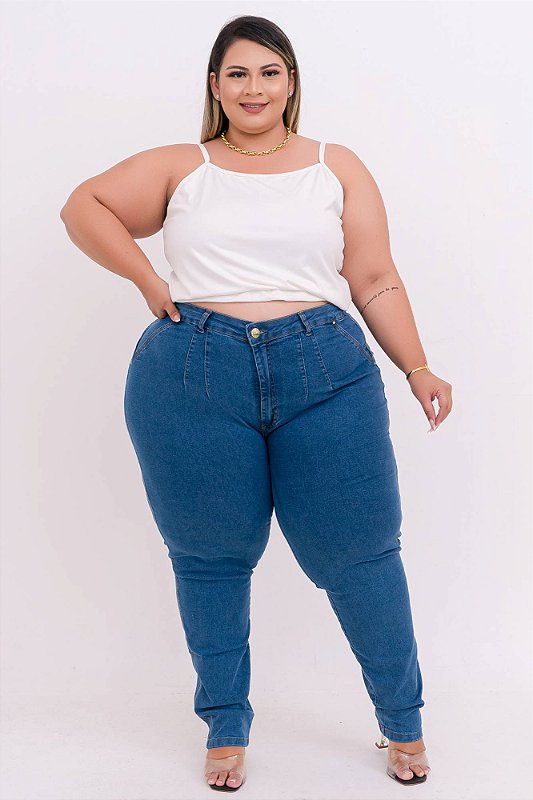 Calça Jeans Ane Plus Size Skinny Enik Azul