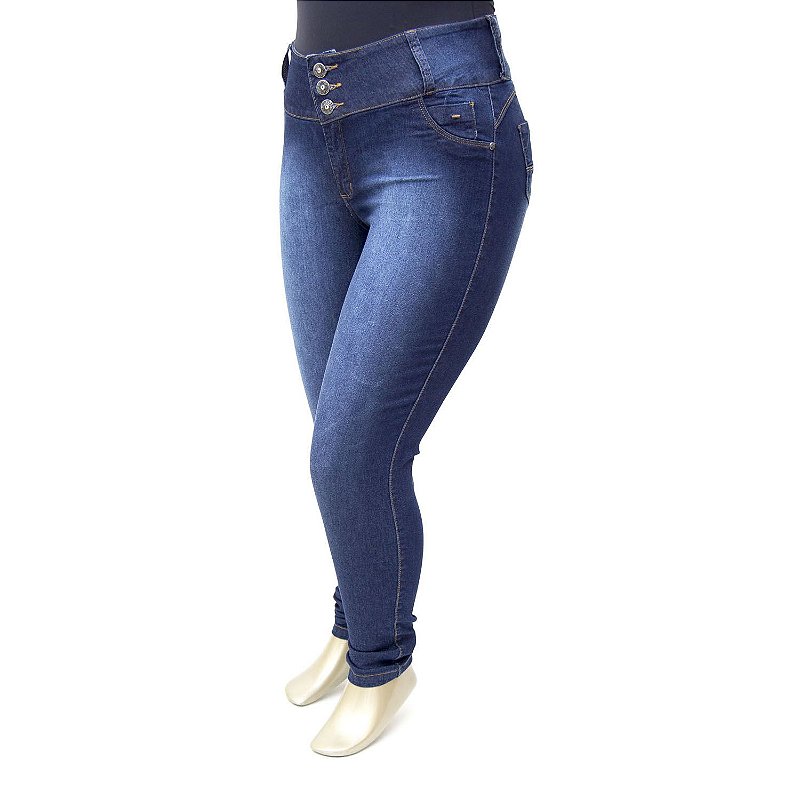 Calça Plus Size Jeans Feminina Azul Credencial Cintura Alta