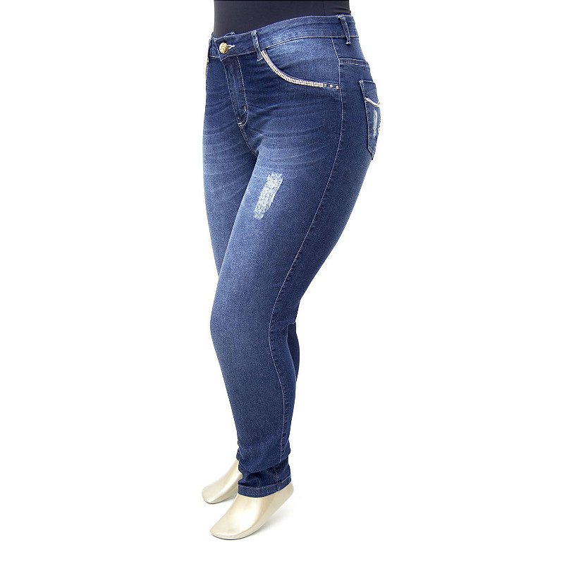 Calça Plus Size Jeans Feminina Azul Escura MC2