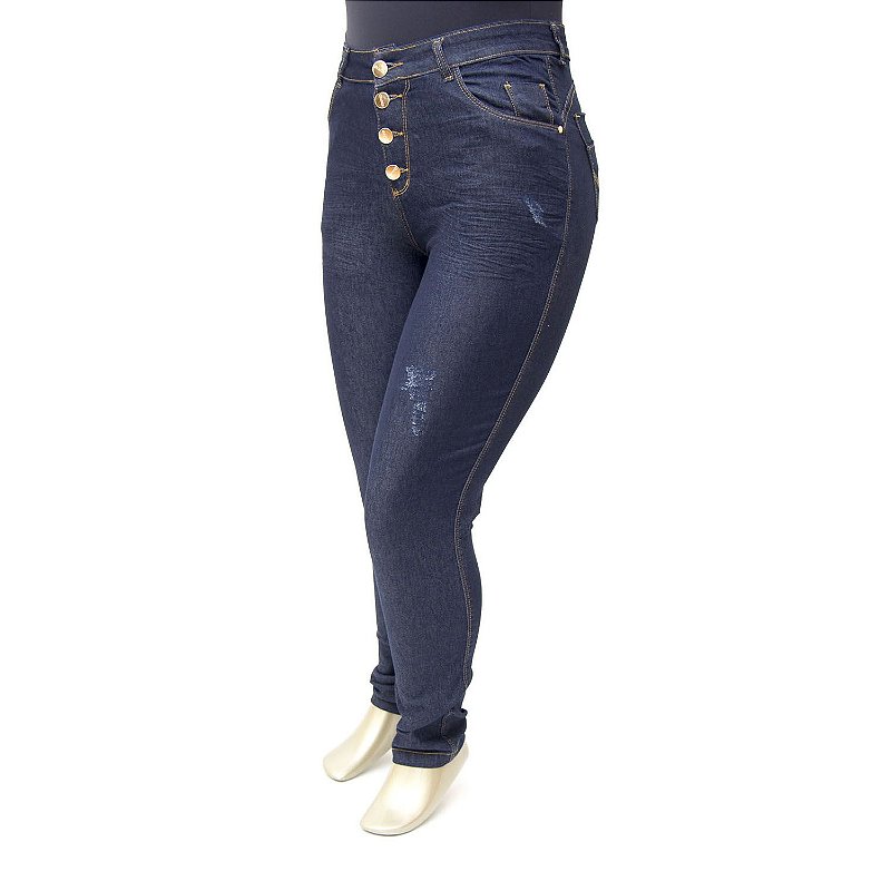 Calça Plus Size Jeans Feminina Escura Cintura Alta Thomix