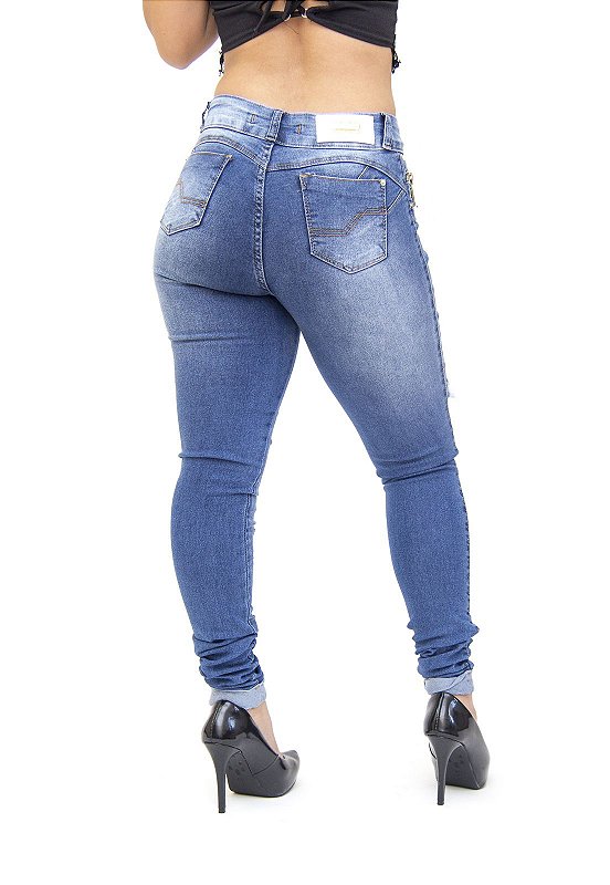 Calça Jeans Deerf Skinny Rasgada Wiara Azul