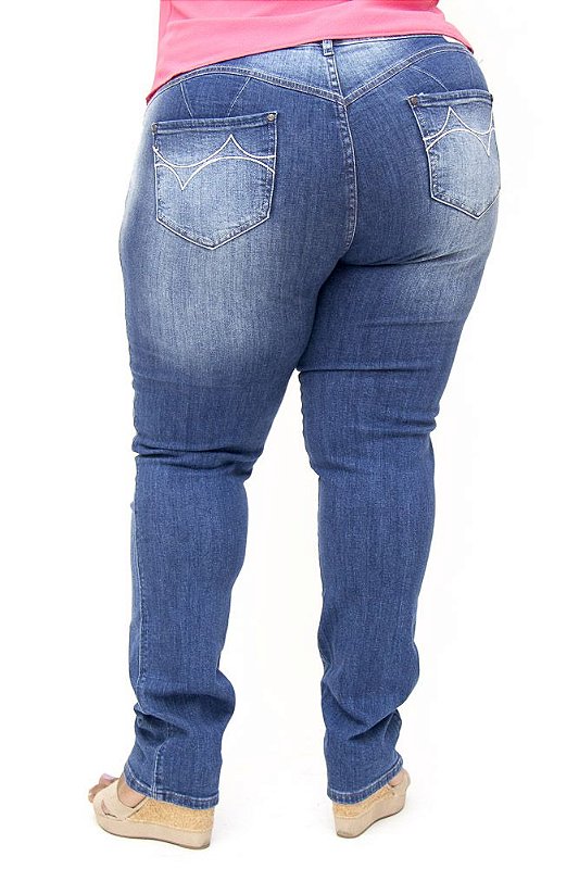 Calça Jeans Bokker Plus Size Reta Rasgada Azul