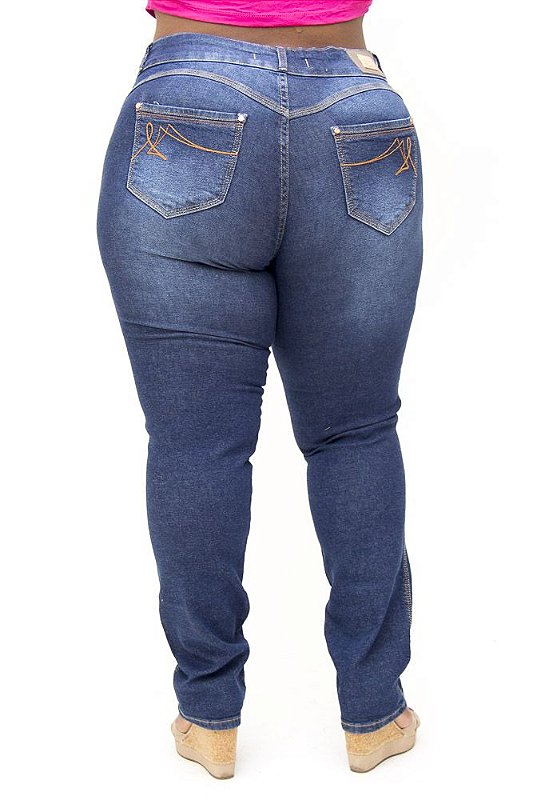 Calça Jeans Bokker Plus Size Reta Rasgada Marine Azul