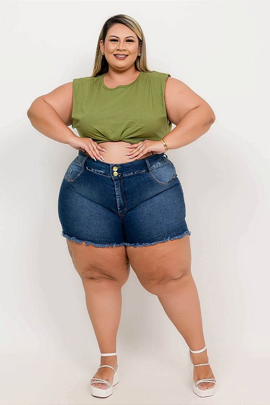 Shorts Jeans Curto Ane Plus Size Darlla Azul