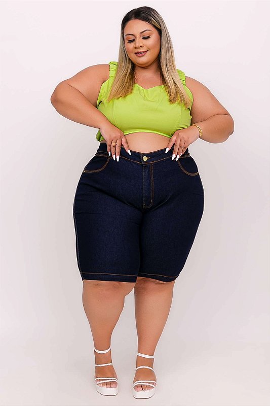 Bermuda Ciclista Jeans Ane Plus Size Shellika Azul