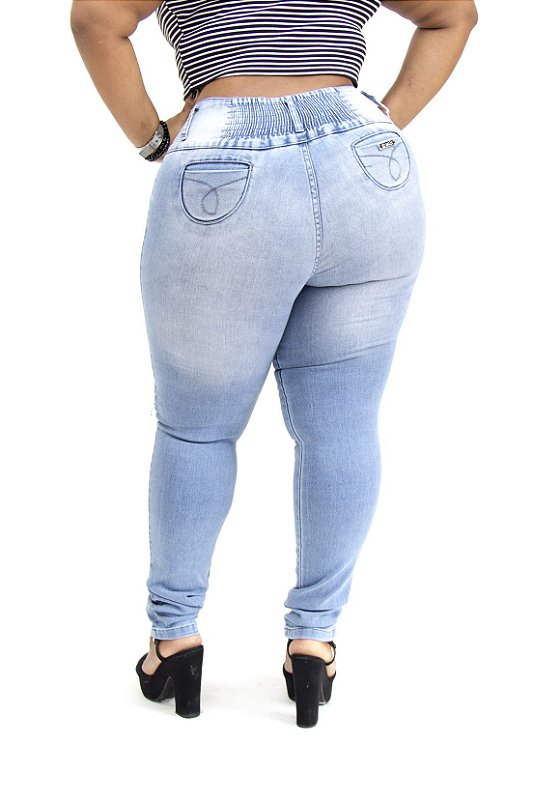 Calça Jeans Helix Plus Size Skinny com Elástico Evalina Azul