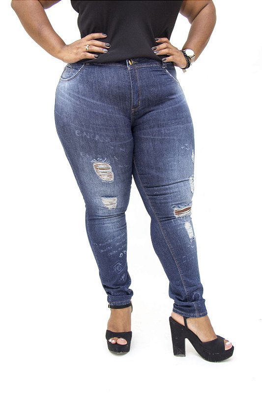 Calça Jeans Darlook Plus Size Skinny Rasgada Creusa Azul