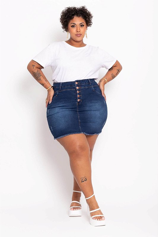 Saia Jeans Ane Plus Size Nael Azul