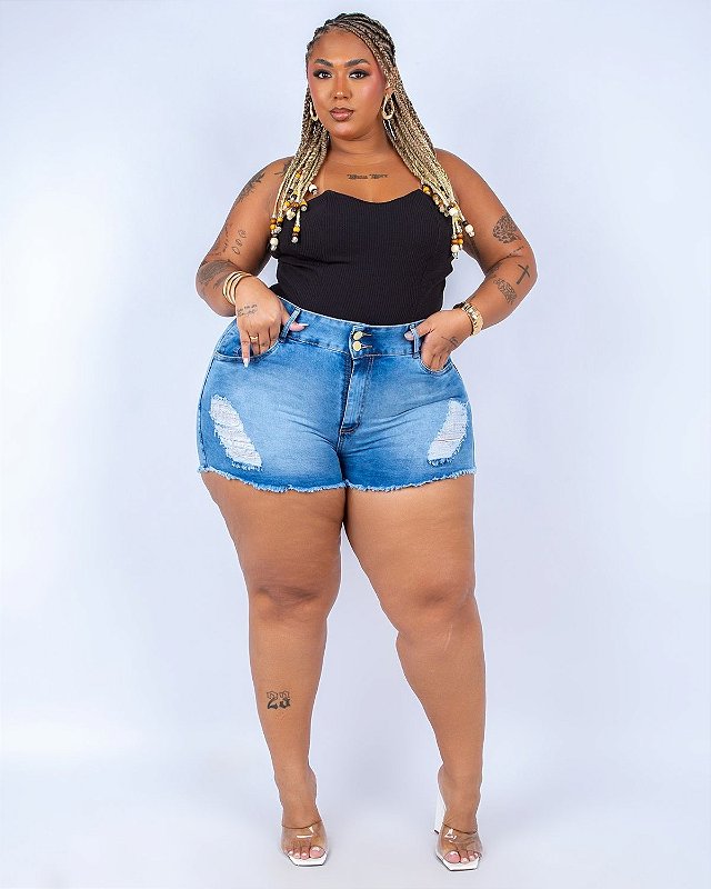 Shorts Jeans Curto Ane Plus Size Skarlleth Azul - Ane Jeans - 13 Anos