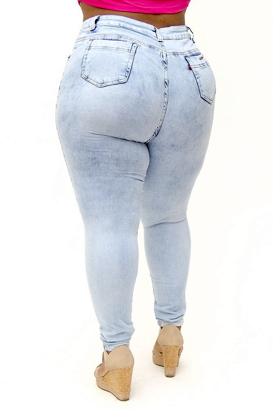 Calça Jeans Cambos Plus Size Skinny Rasgada Lana Azul