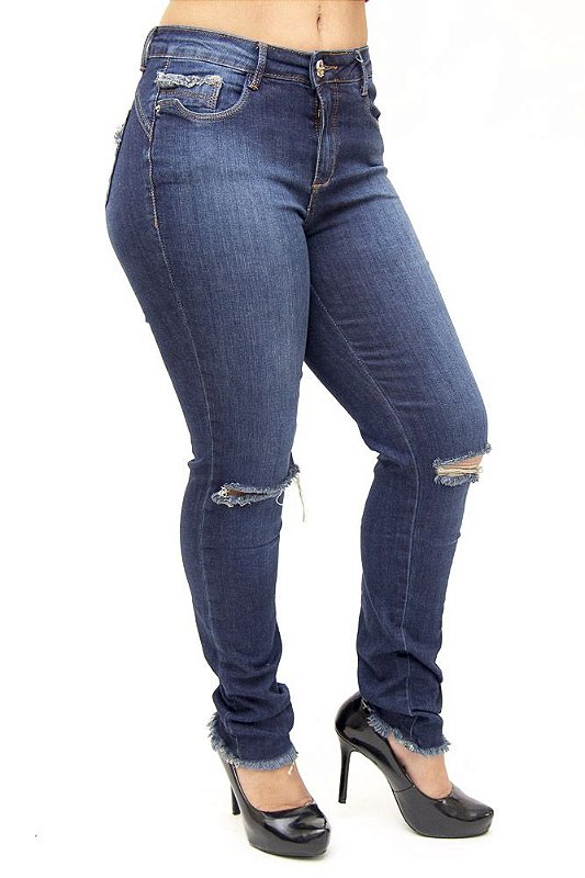 Calça Jeans Consciência Skinny Rasgada Thelma Azul