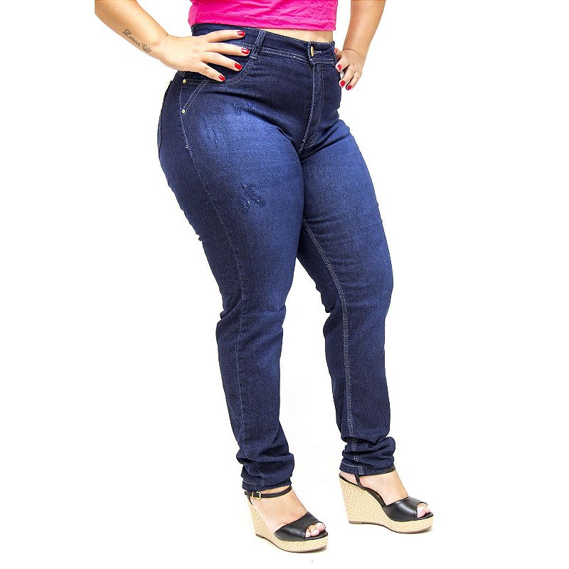 Calça Jeans Cheris Plus Size Reta Marylene Azul