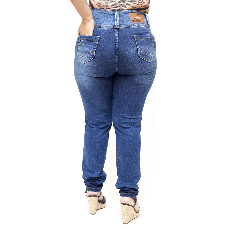 Calça Jeans Credencial Plus Size Skinny Rasgada Kawana Azul