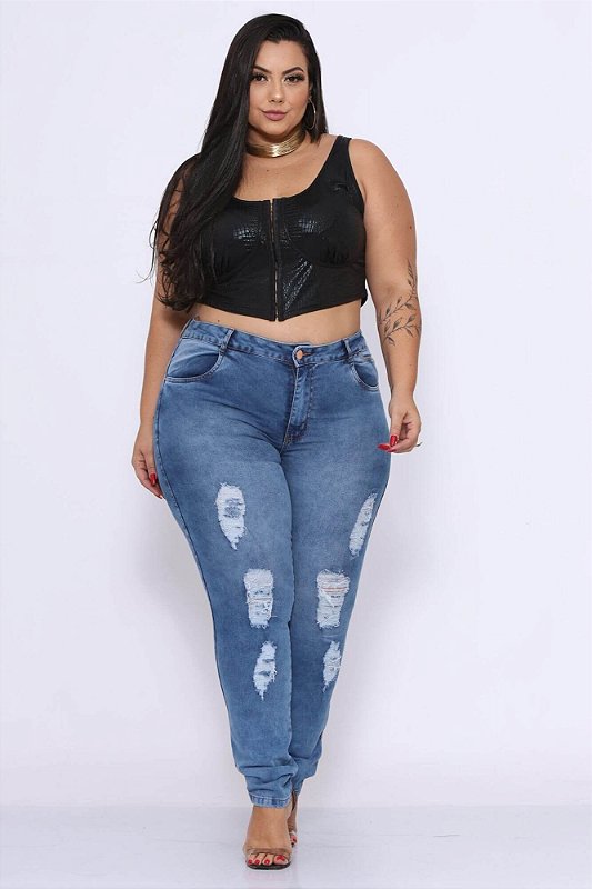 Calça Jeans Ane Plus Size Skinny Jocenira Azul