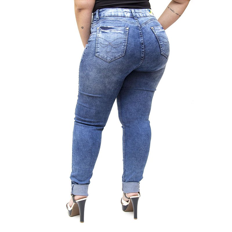 Calça Jeans Cheris Plus Size Skinny Caliandra Azul
