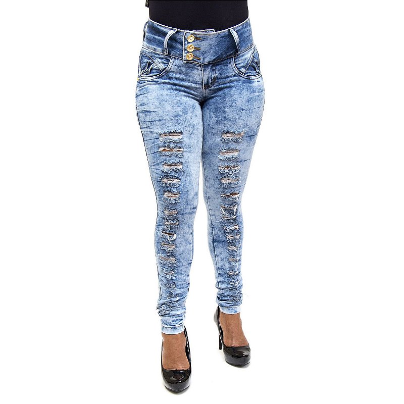 Calça Feminina Jeans Manchada Rasgadinha Credencial