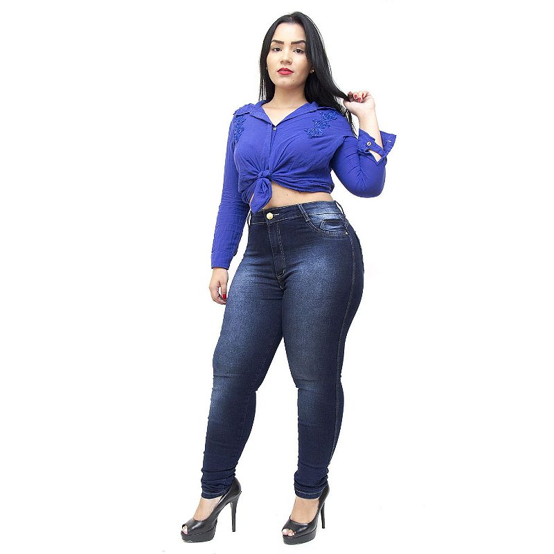 Calça Jeans Cheris Plus Size Skinny Escura Maryane Azul