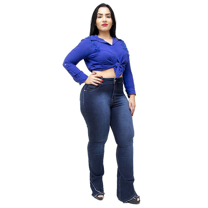 Calça Jeans Credencial Plus Size Flare Aldaiza Azul