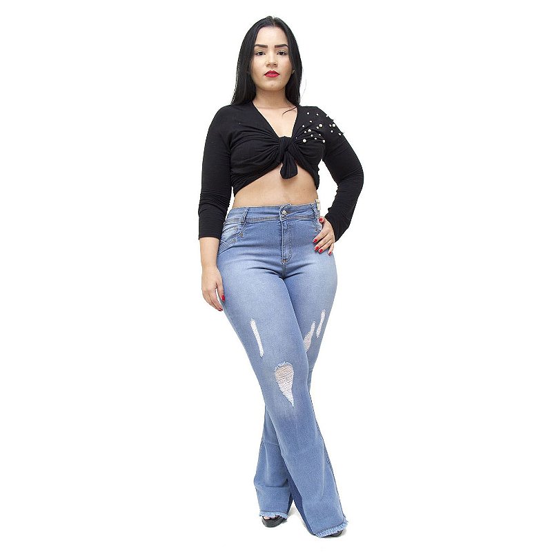 Calça Jeans Credencial Plus Size Flare Krisley Azul
