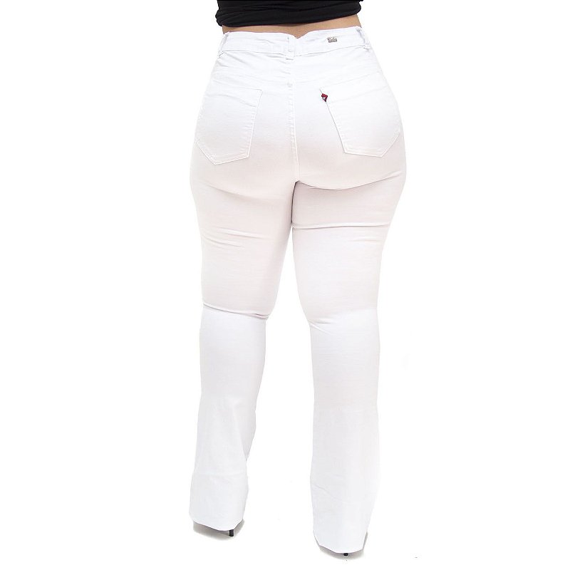 Calça Jeans Feminina Cambos Plus Size Flare Taizi Branca