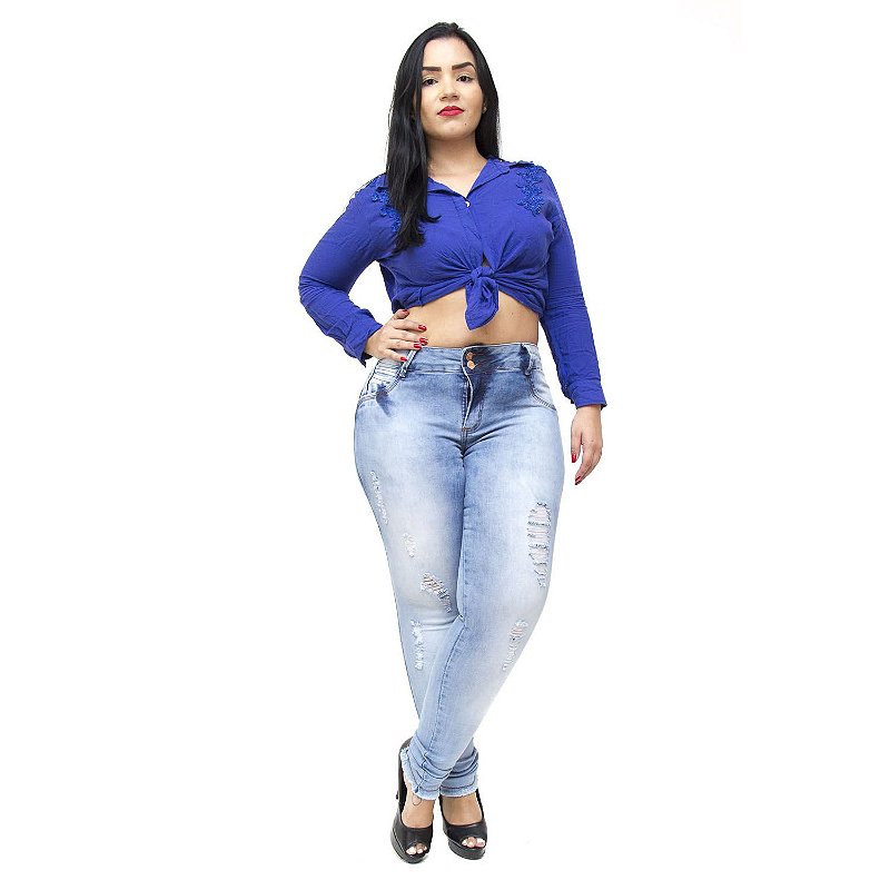 Calça Jeans Feminna Deerf Plus Size Skinny Ingride Azul