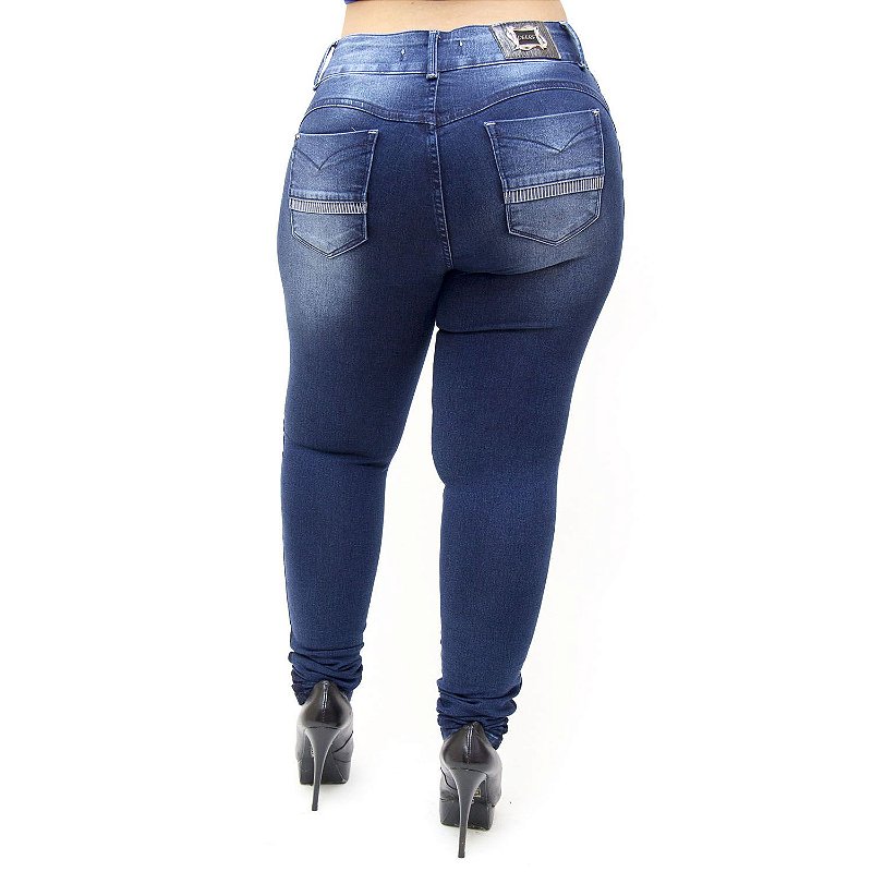 Calça Jeans Feminna Deerf Plus Size Skinny Eluana Azul