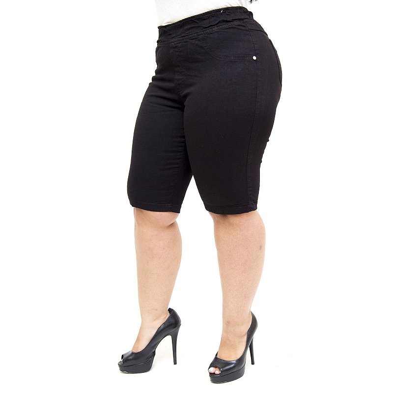 Bermuda Jeans Cambos Plus Size Ciclista Lucicleide Preta
