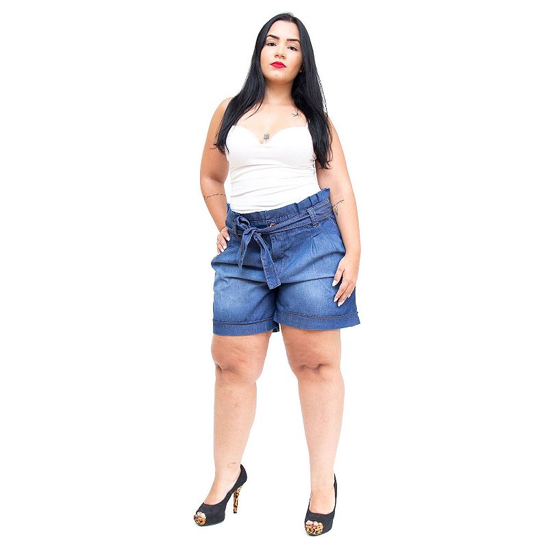 Shorts Jeans Feminino Brunfer Plus Size Clochard Isete Azul