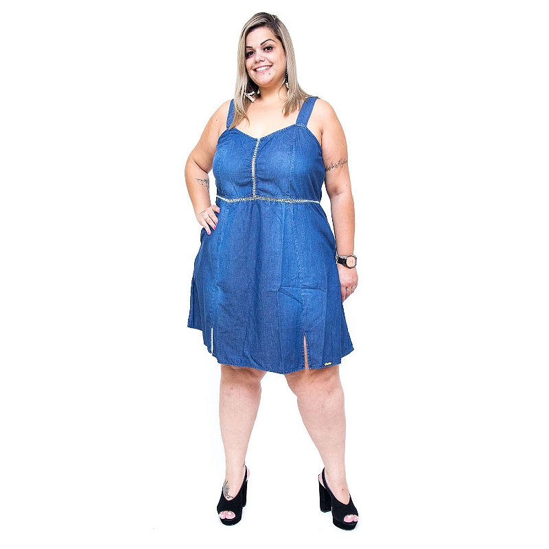 Vestido Jeans Feminino Brunfer Plus Size Elenice Azul