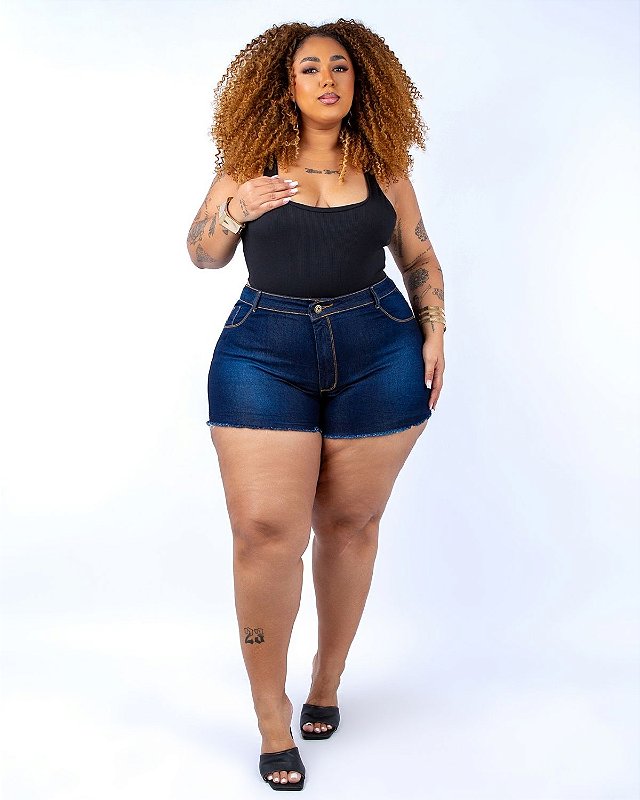 Shorts Jeans Curto Plus Size Italiane Azul - Ane Jeans - 13 Anos