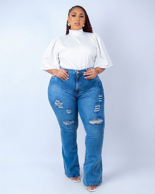 n*.様 セール★Na.e Wide Loose Jeans_Deep Blue Calça Jeans Ane Plus Size Flare Jhoselin Azul - Ane Jeans - 13 Anos