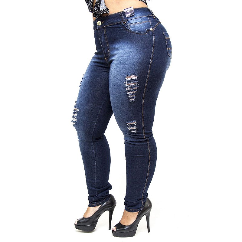 Calça Jeans Credencial Plus Size Rasgadinha Skinny Rael Azul