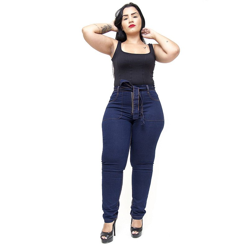 Calça Jeans Feminina Cambos Plus Size Skinny Aliciana Azul